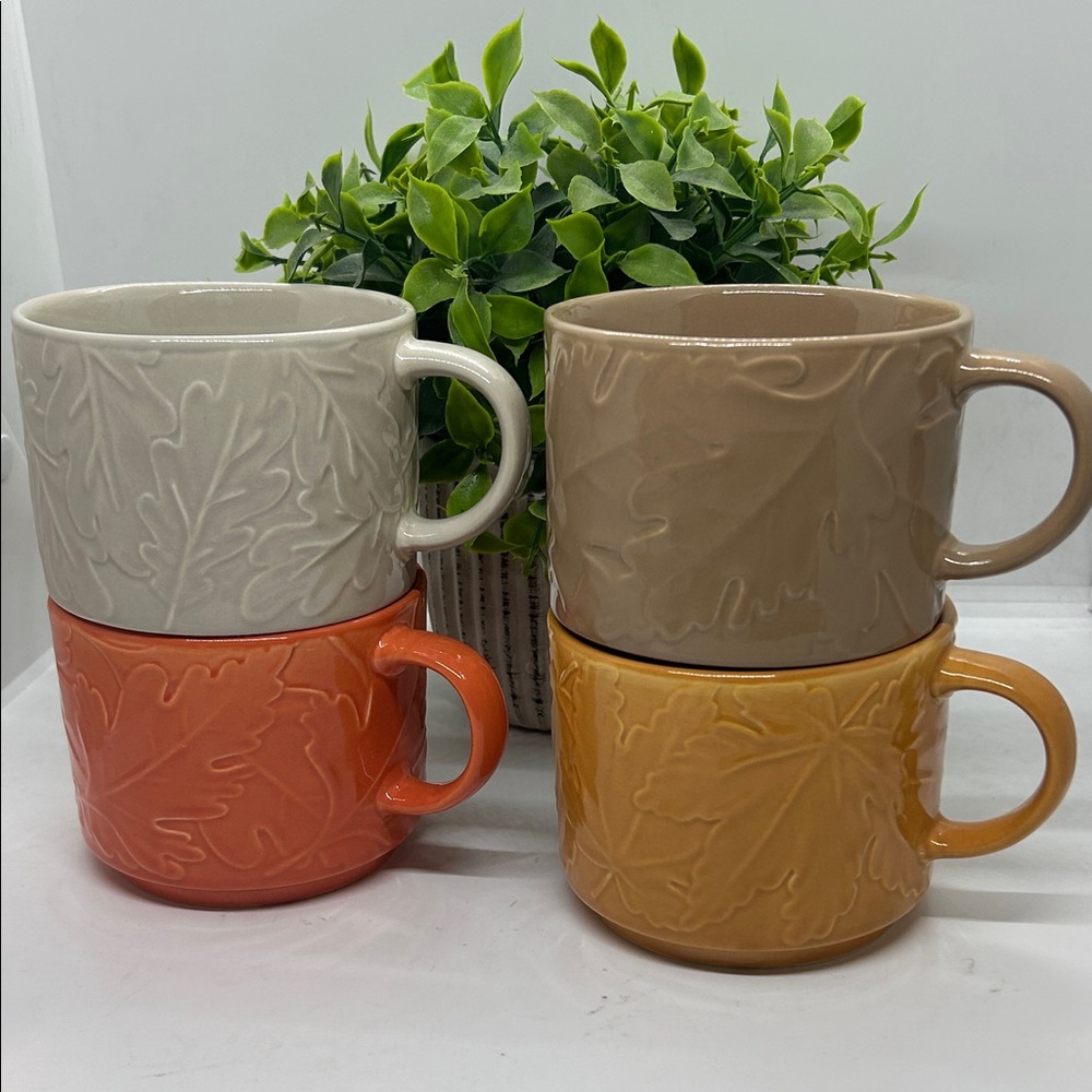 Autumn Stacking Coffee/Soup Mug Set & Fall Leaf Retro 70’s  (Set of 4)
14 Oz.